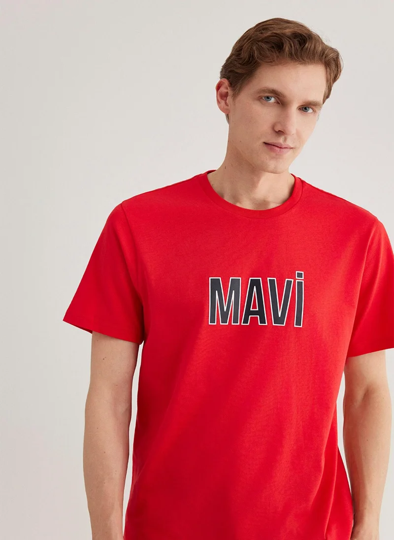 MAVI Blue Logo Printed Red T-Shirt