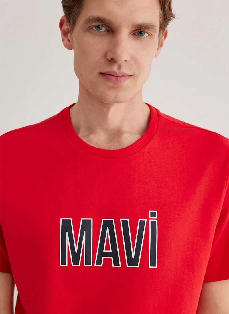 مافي Blue Logo Printed Red T-Shirt