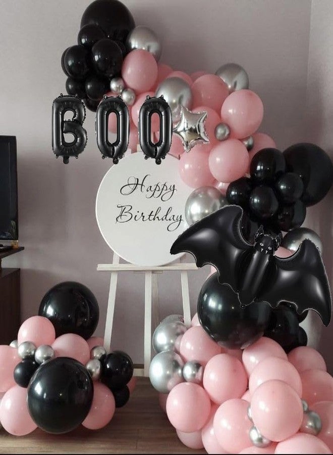 EASUTE Halloween A Little Boo Balloon Arch, 169PCS Pink Black Balloons with Black Bat BOO Balloon Bat Wall Stickers for Spooky One Birthday Decorations Baby Shower Birthday Halloween Party Supplies - Image 5