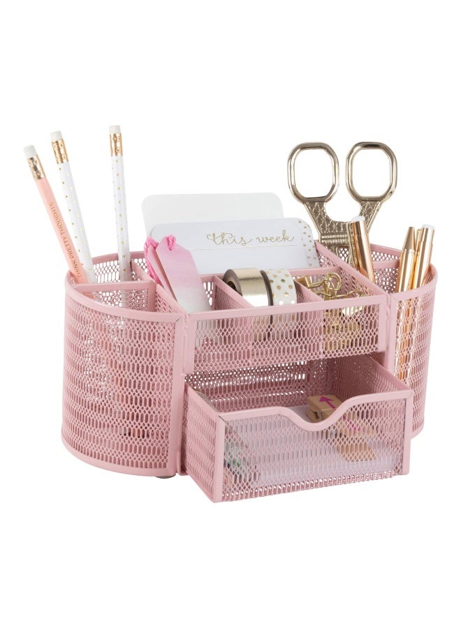 BLU MONACO Pink Desk Organizer | Strong Metal Desktop Organizer for Office Supplies | Light Pink Desk Accessories with 8 Compartments | Metal Mesh Stationery Holder for Home or Office - Image 1
