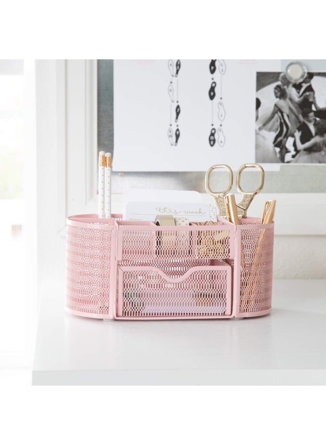 BLU MONACO Pink Desk Organizer | Strong Metal Desktop Organizer for Office Supplies | Light Pink Desk Accessories with 8 Compartments | Metal Mesh Stationery Holder for Home or Office - Image 4