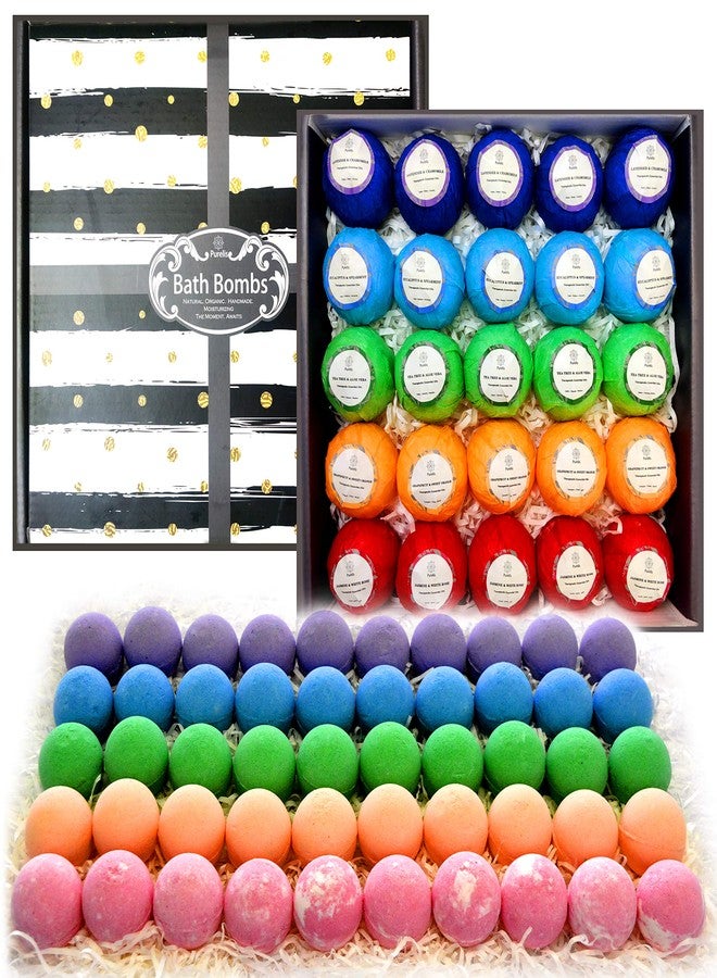 Purelis Relaxing Bath Bombs for Men & Women! 50 Wholesale Bath Bombs Individually Wrapped. Bulk Aromatherapy Essential Oil Bath Bombs for Adults Teens Kids! Bath Fizzies #1 Best Pampering Gifts for Women! - Image 1