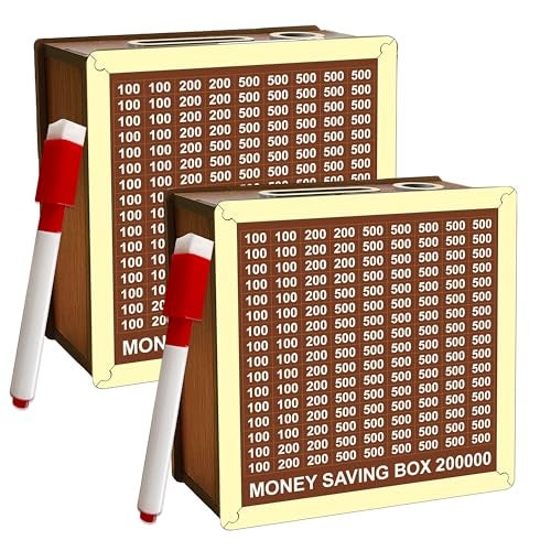 SWAGSTATION Money Saving Box for Kids and Adults | Wooden Money Bank with Lock | Big Size Piggy Bank 2 Lakh Target | 1 Lakh Saving Box with Numbers | Undiyal Hundi Piggy Bank (Money Box Pack of 2) - Image 1