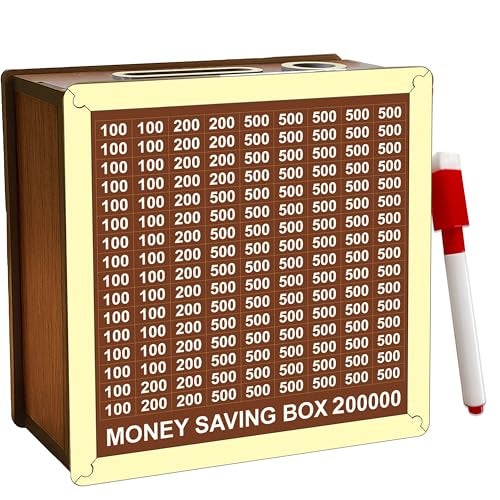 SWAGSTATION Money Saving Box for Kids and Adults | Wooden Money Bank with Lock | Big Size Piggy Bank 2 Lakh Target | 1 Lakh Saving Box with Numbers | Undiyal Hundi Piggy Bank (Money Box Pack of 2) - Image 2
