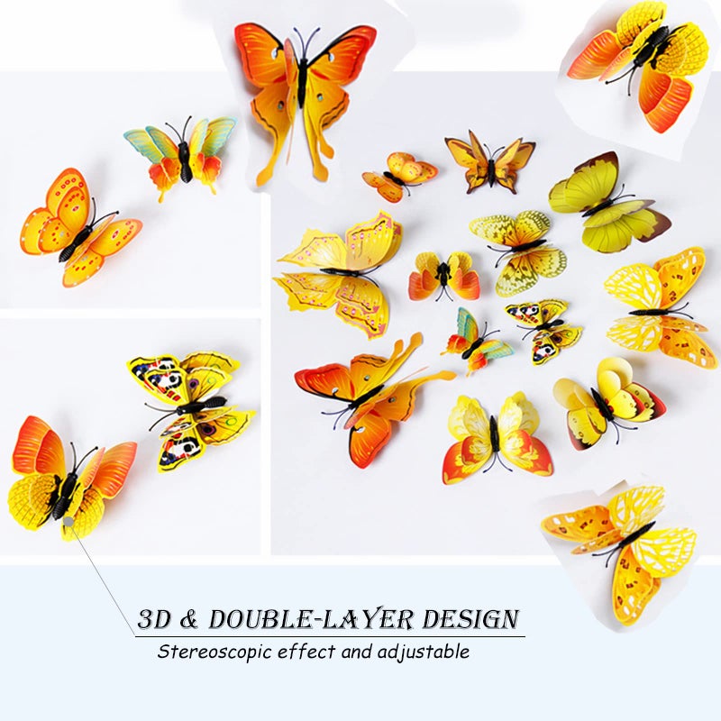 OPSEAM Butterfly Wall Decor 24/48 PCS, 3D Butterflies Stickers for Party Decorations with Magnets(Gold, 24) - Image 3