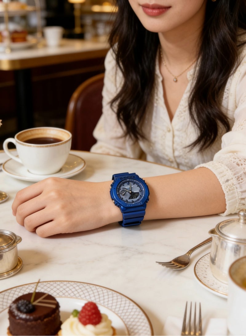 كاسيو CASIO كاسيو مُقاومة للماء ومقاومة للصدمات الحركة الكوارتز حزام الراتنج ساعة اليابانية والكورية نفس الموديل للرجال والنساء لوحة زرقاء - Image 4
