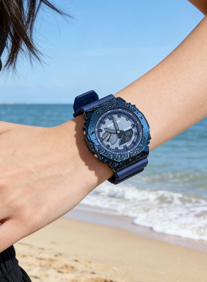 كاسيو CASIO كاسيو مُقاومة للماء ومقاومة للصدمات الحركة الكوارتز حزام الراتنج ساعة اليابانية والكورية نفس الموديل للرجال والنساء لوحة زرقاء - Image 3