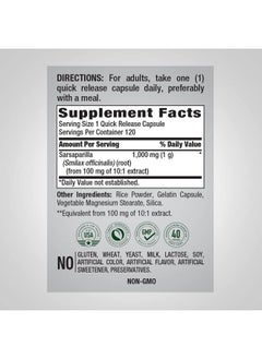 Piping Rock Sarsaparilla Root Capsules 1000Mg ; 120 Count ; Concentrated Herb Extract ; Nongmo Gluten Free Supplement  - Image 3
