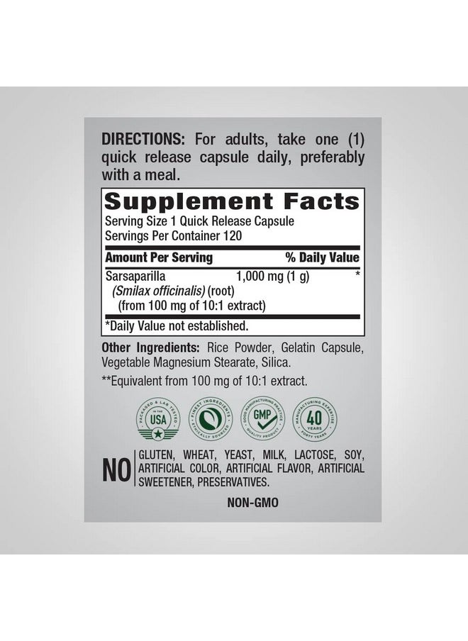 Piping Rock Sarsaparilla Root Capsules 1000Mg ; 120 Count ; Concentrated Herb Extract ; Nongmo Gluten Free Supplement  - Image 3