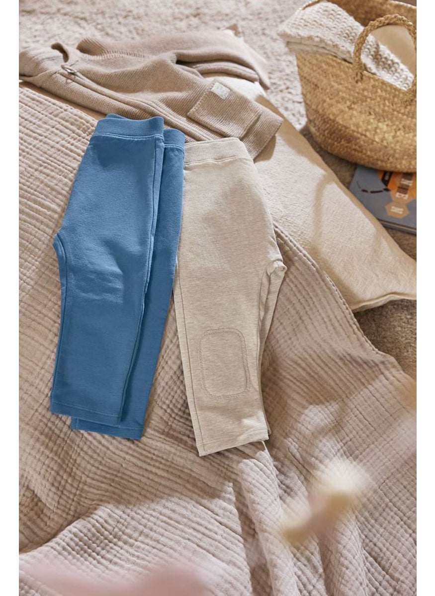 Tchibo Toddler Boys 2 Pcs Solid Sweatpants, Beige and Blue  - Image 1