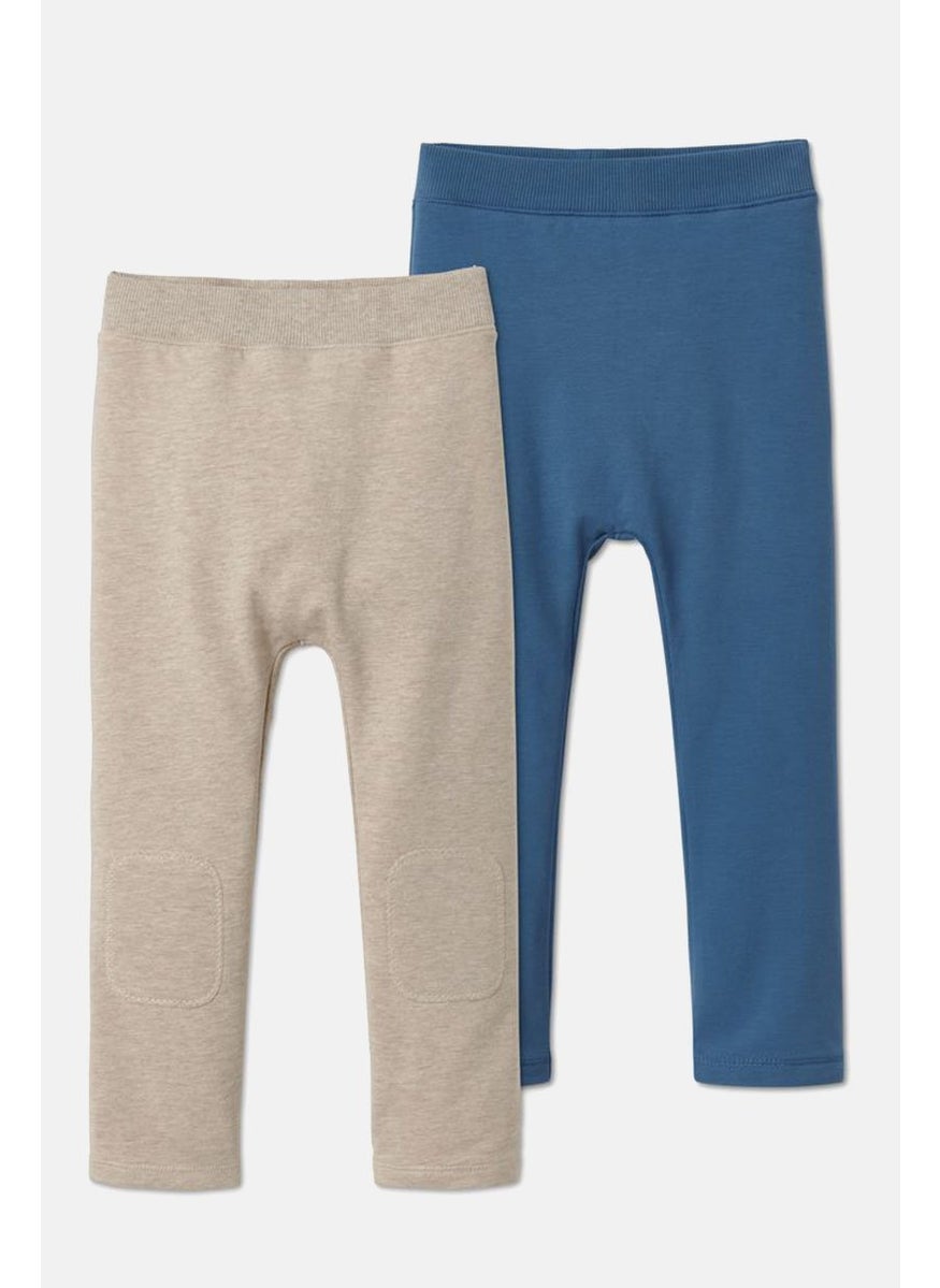 Tchibo Toddler Boys 2 Pcs Solid Sweatpants, Beige and Blue  - Image 2