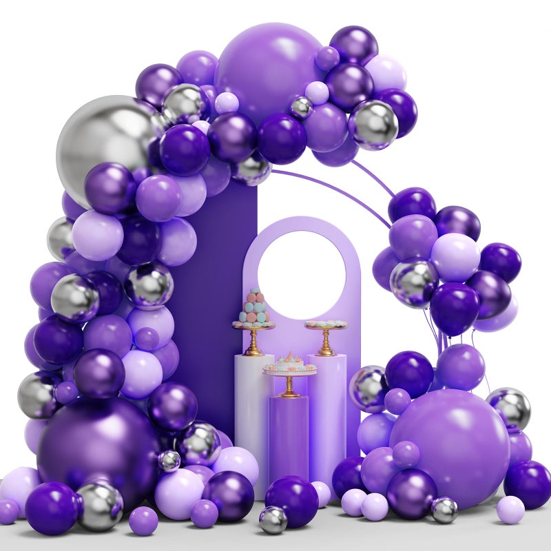 YMSZ Purple Balloon Garland Arch Kit 134PCS Purple and Silver Balloons with Different Size for Birthday Wedding Baby Shower Decorations - Image 3