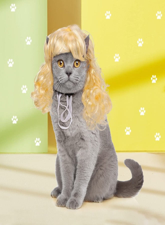 Waydress 3 Pieces Pet Wigs Cats and Dogs Wigs Funny Cosplay Pet Headwear Dog Cat Wigs in Pink Orange Gold with Adjustable Elastic Bands for Pet Dog Cat Holiday Party Cosplay Costumes - Image 5