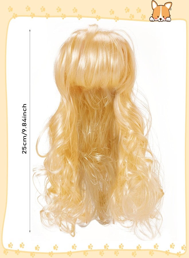 Waydress 3 Pieces Pet Wigs Cats and Dogs Wigs Funny Cosplay Pet Headwear Dog Cat Wigs in Pink Orange Gold with Adjustable Elastic Bands for Pet Dog Cat Holiday Party Cosplay Costumes - Image 2
