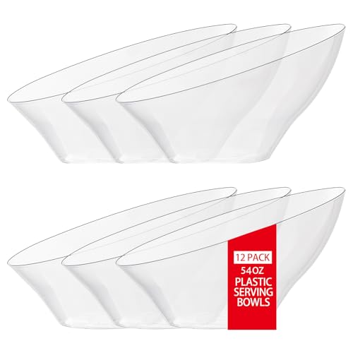 bUCLA 54 OZ Clear Plastic Serving Bowls 12 Pack Angled Serving Bowls Disposable for ChipCandy Party Table Salad and Fruit - Image 2