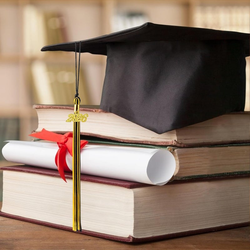 QEYMN شرابة تخرج 2026، شرابة تخرج سوداء وذهبية، شرابات قبعة التخرج، شرابات 2026 مع قلادة ذهبية لعام 2026 لإكسسوارات وزينة قبعة التخرج لحفلات قبعة الخريجين - Image 3
