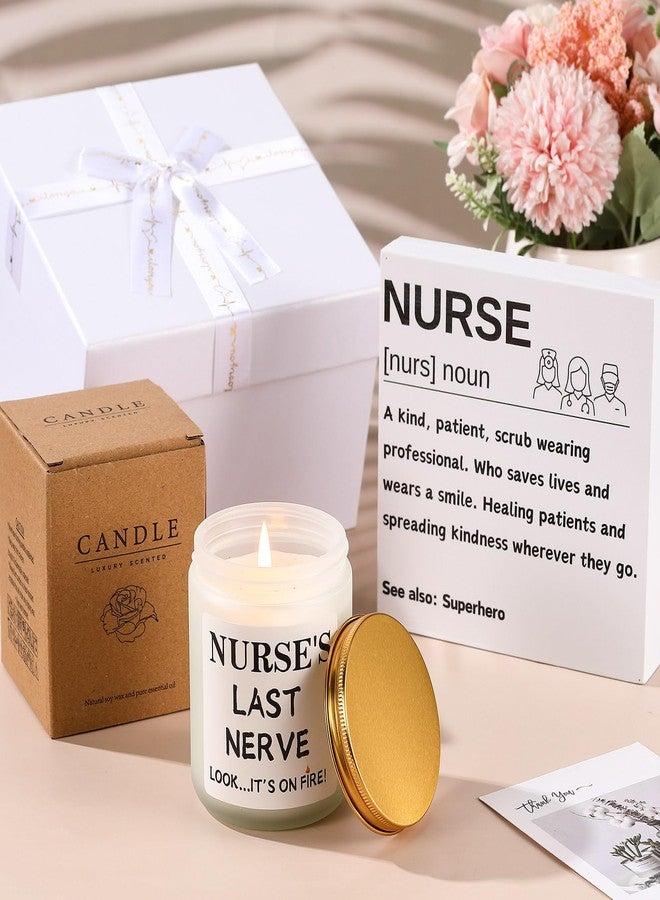 MTLEE 2 Pcs Christmas Nurse Gifts Nurse's Last Nerve Lavender Candle with Wood Sign Funny Birthday Candle CNA Gifts for Women Doctor Student Graduation Presents (White) - Image 3