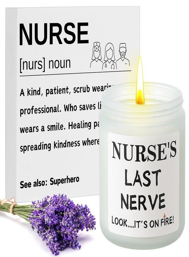 MTLEE 2 Pcs Christmas Nurse Gifts Nurse's Last Nerve Lavender Candle with Wood Sign Funny Birthday Candle CNA Gifts for Women Doctor Student Graduation Presents (White) - Image 1