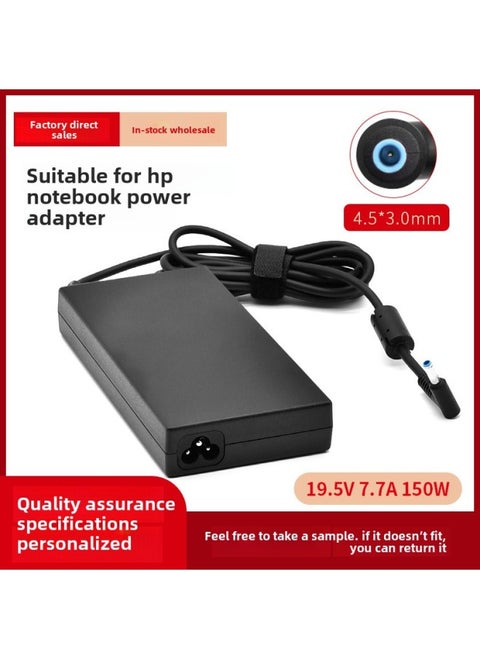 150W For HP Notebook Power Adapter 19.5V7.7A 4.5*3.0 Round Mouth Computer Charger-Color:Black-Specifications:British Standard AC Power Cord + Charger + Box