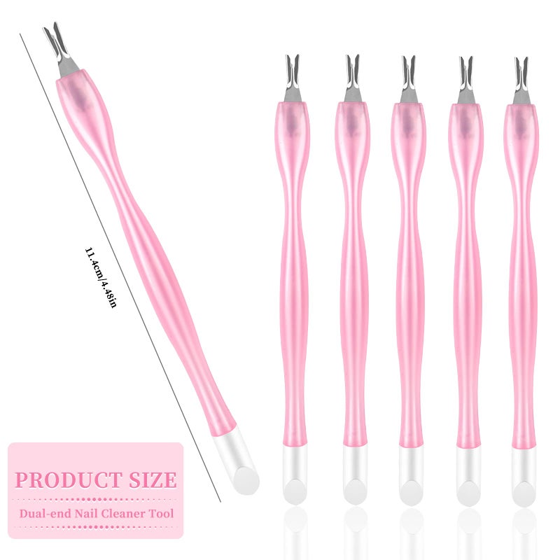 heemeei 50Pcs Nail Cuticle Trimmer Rubber Nail Cleaner, Plastic Handle Cuticle Knife, Double End Nail Dead Skin Fork Cuticle Pusher Bulk Nail Art Cuticle Remover Tools(Pink) - Image 2