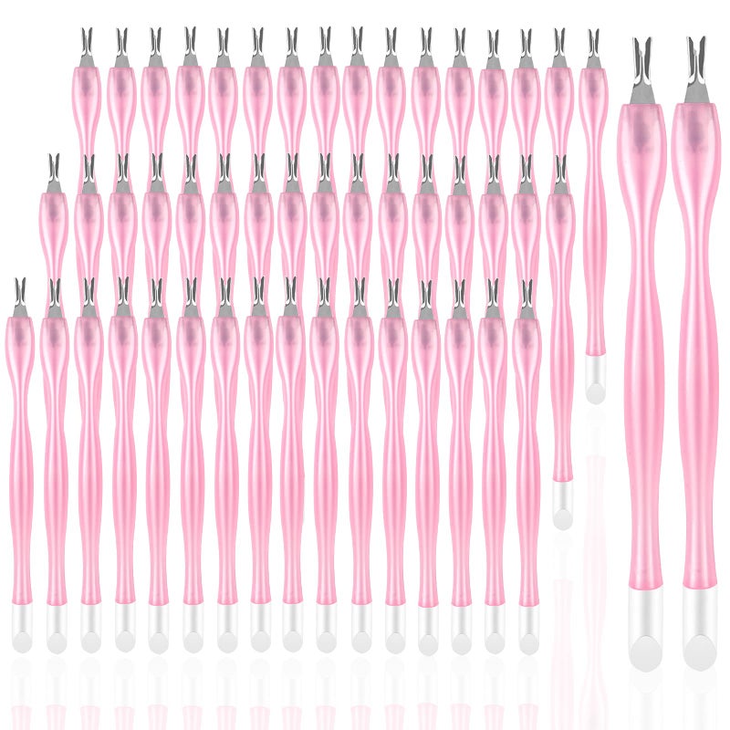heemeei 50Pcs Nail Cuticle Trimmer Rubber Nail Cleaner, Plastic Handle Cuticle Knife, Double End Nail Dead Skin Fork Cuticle Pusher Bulk Nail Art Cuticle Remover Tools(Pink) - Image 1