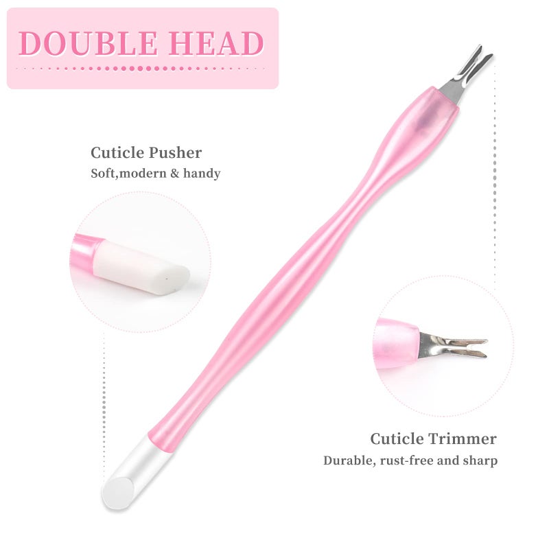 heemeei 50Pcs Nail Cuticle Trimmer Rubber Nail Cleaner, Plastic Handle Cuticle Knife, Double End Nail Dead Skin Fork Cuticle Pusher Bulk Nail Art Cuticle Remover Tools(Pink) - Image 3
