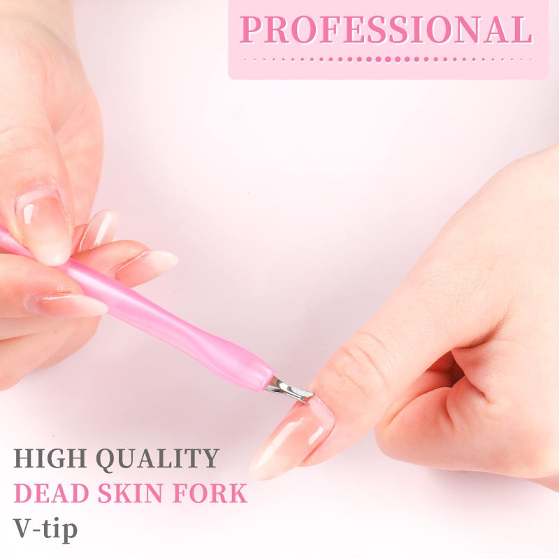 heemeei 50Pcs Nail Cuticle Trimmer Rubber Nail Cleaner, Plastic Handle Cuticle Knife, Double End Nail Dead Skin Fork Cuticle Pusher Bulk Nail Art Cuticle Remover Tools(Pink) - Image 5