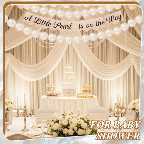 FineCheer Wedding Arch Backdrop Pearl Bead Arch Decoration for Wedding Bridal Shower Engagement Baby Shower Photo Background Decoration and Decor DIY Craft(White,3.1inch X 40inch,Plastic) - Image 3