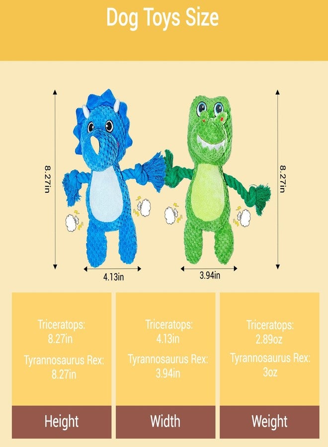 Lunarixel Squeaky Tug of War Dog Toys with Crinkle Paper, Stuffed Dog Plush Chewing Toy, Cotton Rope Interactive Toys for Puppy, Small, Middle and Large Dogs, Blue and Green Dinosaur 2-Pack - Image 2