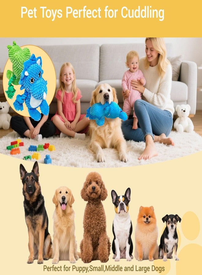 Lunarixel Squeaky Tug of War Dog Toys with Crinkle Paper, Stuffed Dog Plush Chewing Toy, Cotton Rope Interactive Toys for Puppy, Small, Middle and Large Dogs, Blue and Green Dinosaur 2-Pack - Image 3