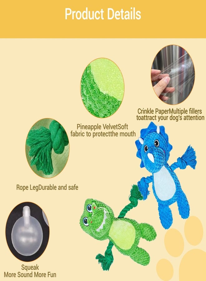 Lunarixel Squeaky Tug of War Dog Toys with Crinkle Paper, Stuffed Dog Plush Chewing Toy, Cotton Rope Interactive Toys for Puppy, Small, Middle and Large Dogs, Blue and Green Dinosaur 2-Pack - Image 4