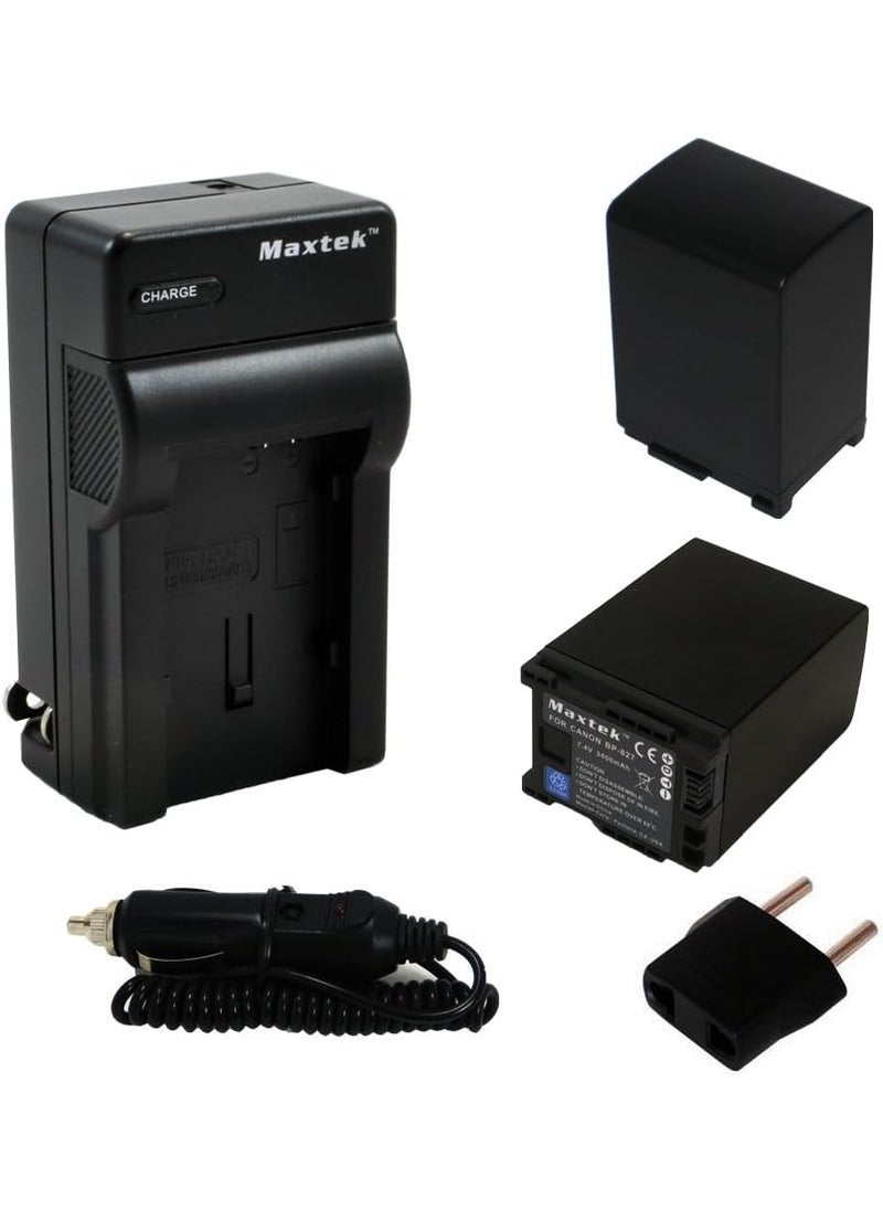 Maxtek 2 Pack 45 Hours Bp827 LiIon Rechargeable Batteries And Pocket Travel AcDc Wall Charger With Car Adapter  Us To European Plug For Canon Bp827 And Canon Vixia Hf20 Hf21 Hf200 Hf G10