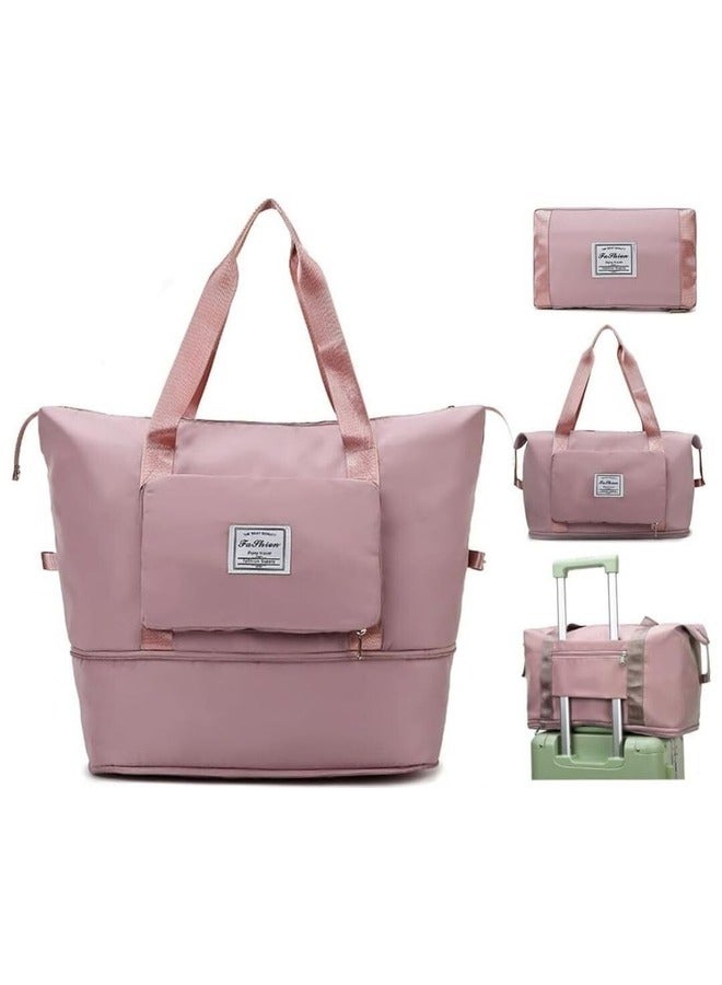 MYK Foldable Duffle Bag for Travelling Waterproof and Large Travel Bag for Women Luggage Expandable  Multipurpose Large Capacity Weekender Carry Bag for Women Travel Pink - Image 1