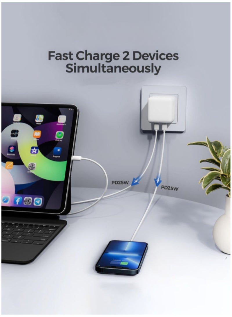 50W For iPhone Charger Dual Type C Port With  Quick Charging USB C Plug Compatible With New iPhone 14/14Pro/14Pro Max/14 Plus/13Pro Max /13 Pro/13/12/11/XS iPad Mini 6/ iPad Pro - Image 3