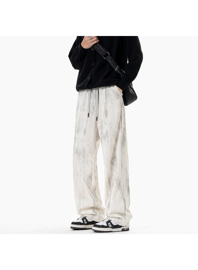 Mmoptop High Street Tie-dye Casual Pants Men Spring Autumn Loose Draped American Corduroy Straight-leg Pants Mxxk94 Khaki 2XL - Image 5
