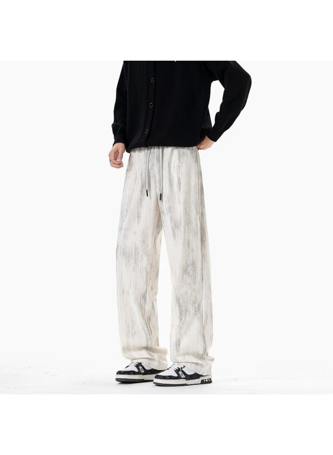 Mmoptop High Street Tie-dye Casual Pants Men Spring Autumn Loose Draped American Corduroy Straight-leg Pants Mxxk94 Khaki 2XL - Image 1