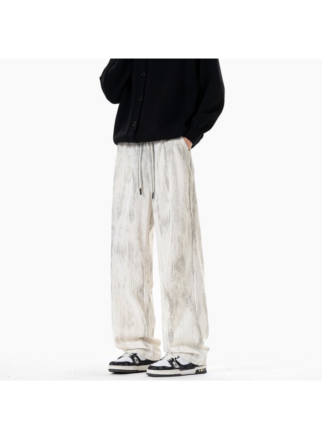 Mmoptop High Street Tie-dye Casual Pants Men Spring Autumn Loose Draped American Corduroy Straight-leg Pants Mxxk94 Khaki 2XL - Image 2