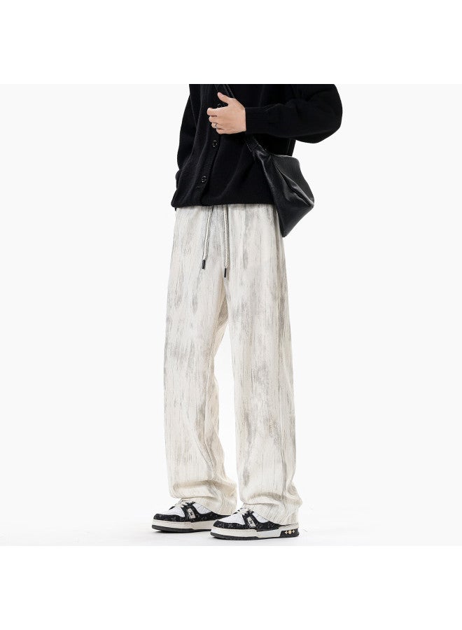 Mmoptop High Street Tie-dye Casual Pants Men Spring Autumn Loose Draped American Corduroy Straight-leg Pants Mxxk94 Khaki 2XL - Image 4
