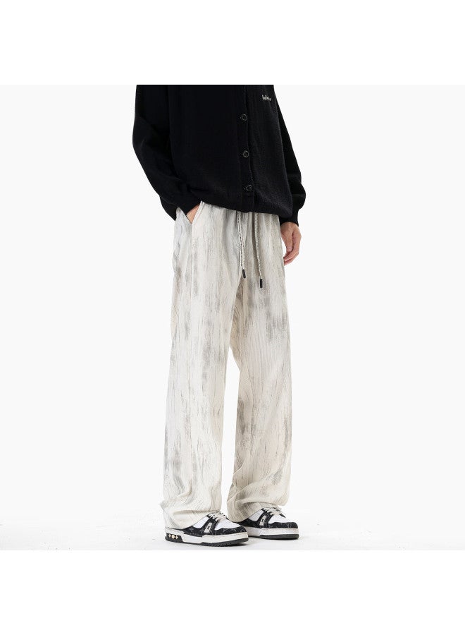 Mmoptop High Street Tie-dye Casual Pants Men Spring Autumn Loose Draped American Corduroy Straight-leg Pants Mxxk94 Khaki 2XL - Image 3