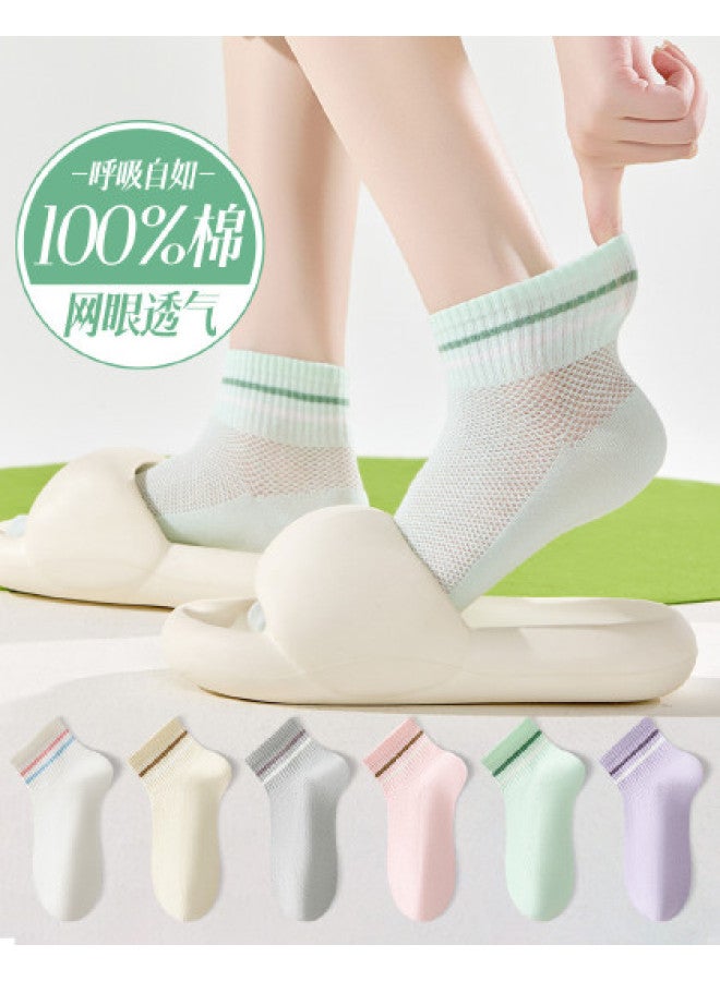 Fenton 6-pack Low-cut Socks Summer Mesh Breathable Cotton Anti-odor Sports Socks For Women - Image 1