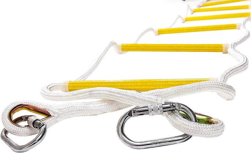 Rope Ladder Fire Escape 8ft  Emergency Extension Ladder  Weather Resistant with Spring Hooks  Fast to Deploy  Easy to Use  Compact  Lightweight  Weight Capacity up to 2000 lb 8ft