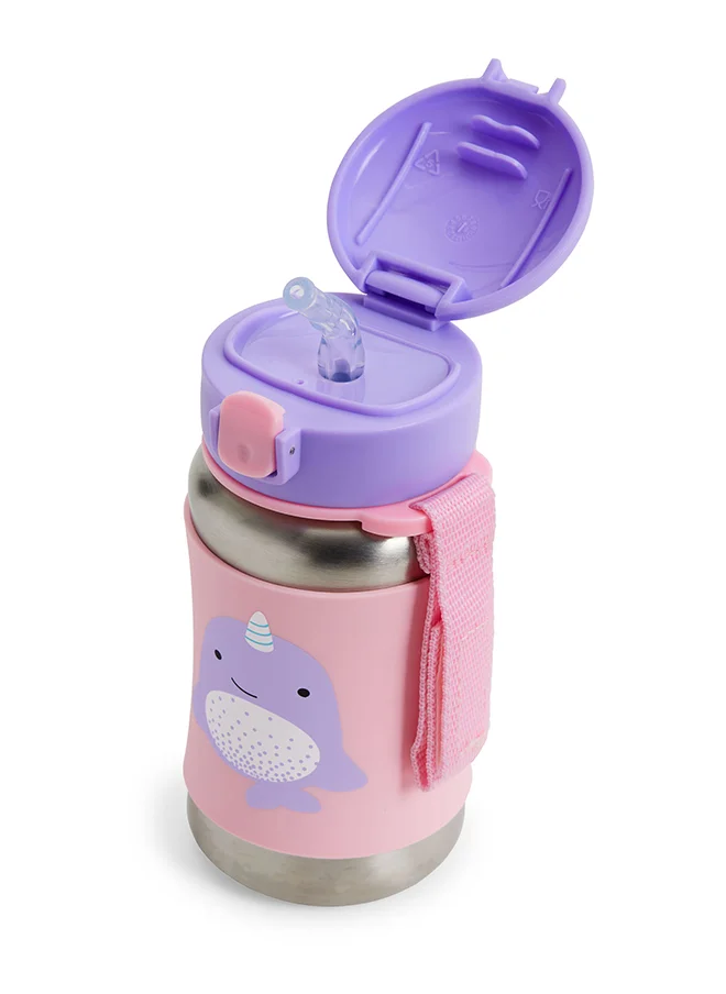 سكيب هوب Zoo Stainless Steel Straw Bottle - Narwhal - Spill-Resistant Kids Bottle