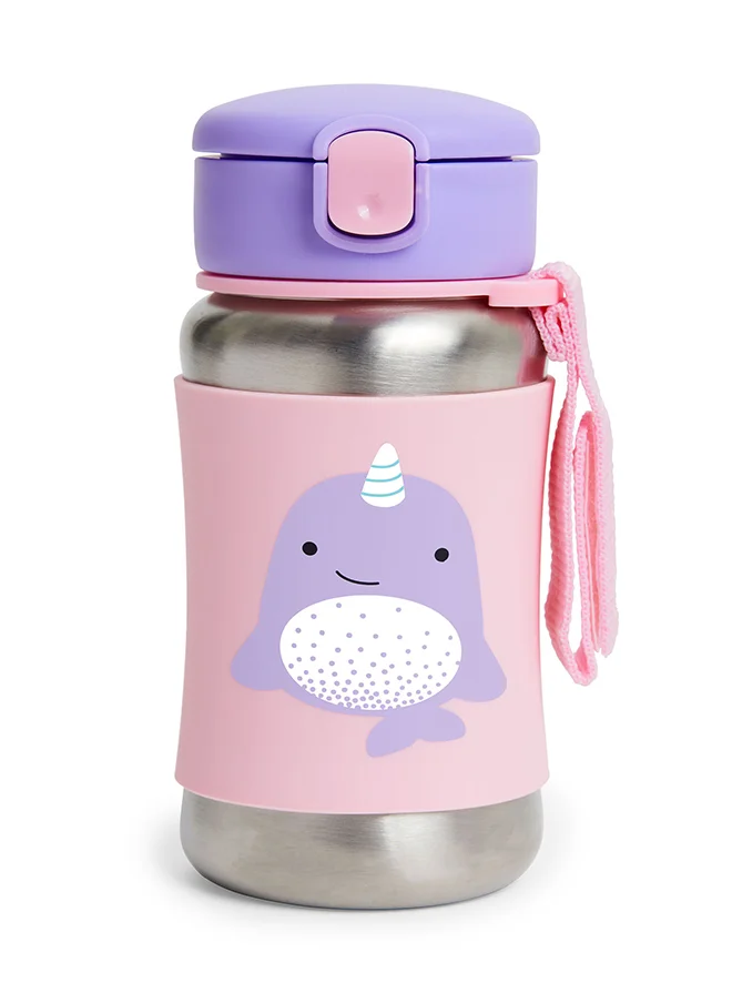 سكيب هوب Zoo Stainless Steel Straw Bottle - Narwhal - Spill-Resistant Kids Bottle