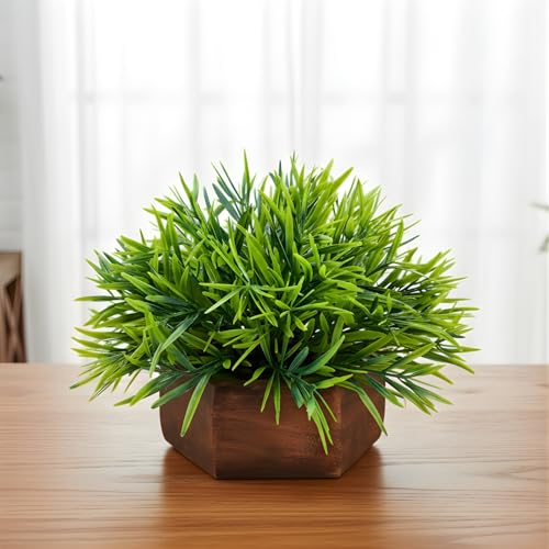 fancymart Artificial Mini Bamboo in Wood Hexagon Pot - 18cm Height - Home & Office Decor Elegant Potted Plant for Tabletop Enhancement - Image 1