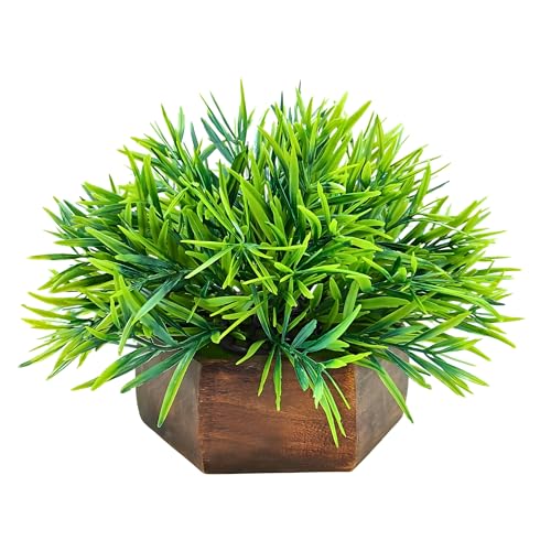 fancymart Artificial Mini Bamboo in Wood Hexagon Pot - 18cm Height - Home & Office Decor Elegant Potted Plant for Tabletop Enhancement - Image 4