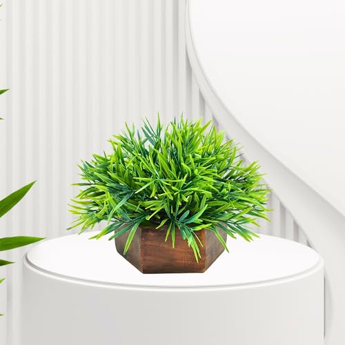 fancymart Artificial Mini Bamboo in Wood Hexagon Pot - 18cm Height - Home & Office Decor Elegant Potted Plant for Tabletop Enhancement - Image 5