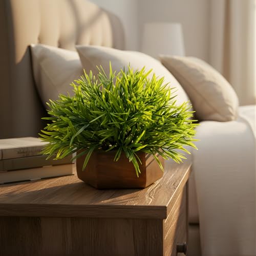 fancymart Artificial Mini Bamboo in Wood Hexagon Pot - 18cm Height - Home & Office Decor Elegant Potted Plant for Tabletop Enhancement - Image 3