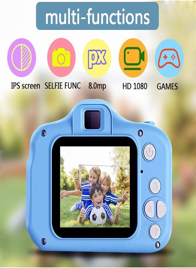 PADOM - Padom HD Kids Camera, Birthday Gifts for Boys Age 3-9, HD Digital Video Cameras for Toddler, Portable Toy for 3 4 5 6 7 8 Year Old Boy with 32GB SD Card (BLUE) - Image 1
