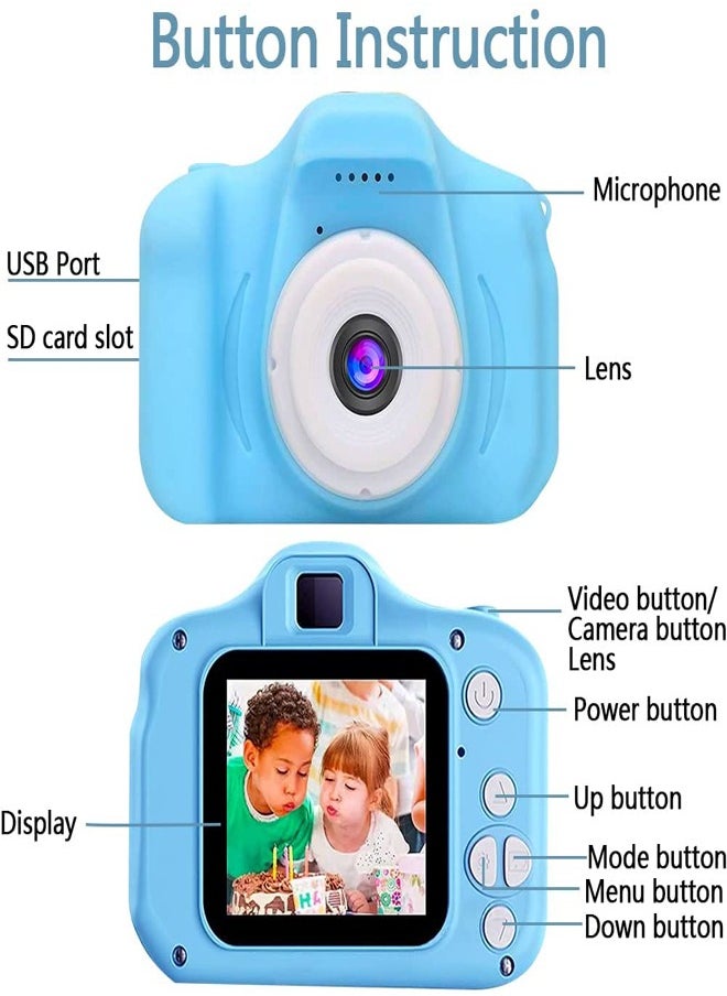 PADOM - Padom HD Kids Camera, Birthday Gifts for Boys Age 3-9, HD Digital Video Cameras for Toddler, Portable Toy for 3 4 5 6 7 8 Year Old Boy with 32GB SD Card (BLUE) - Image 1