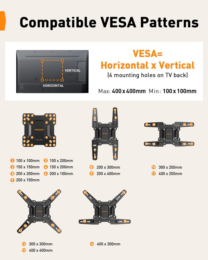 Perlegear Full Motion TV Mount for Most 26â€“65 inch Flat or Curved TVs up to 82 lbs, Wall Mount TV Bracket with Articulating Arms, Tool-Free Tilt, Swivel, Extension, Max VESA 400x400mm, PGMF3 - Image 3